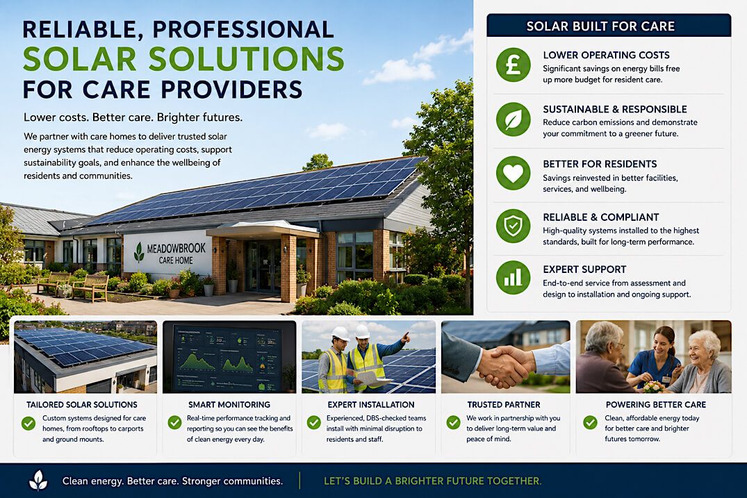 Solar panels delivering reliable clean energy to a care home